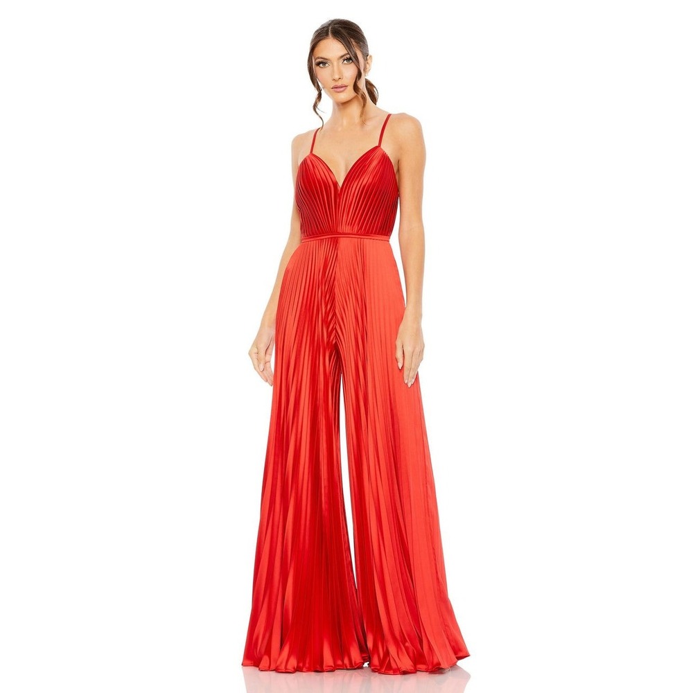 Mac Duggal satin pleated jump suit NWT TANGERINE SIZE 12